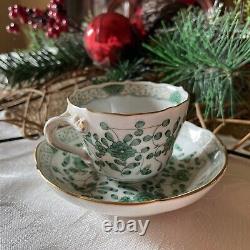 Vintage Meissen Porcelain Green Indian Flowers Cup & Saucer- 1st Quality -MINT