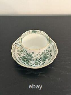Vintage Meissen Porcelain Green Indian Flowers, Demitasse Cup&Saucer, Germany