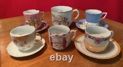 Vintage Original Victorian 1890's Mustache Tea Cup Mug & Saucers Collection Set