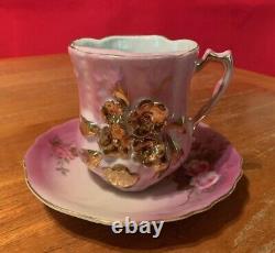 Vintage Original Victorian 1890's Mustache Tea Cup Mug & Saucers Collection Set