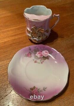 Vintage Original Victorian 1890's Mustache Tea Cup Mug & Saucers Collection Set