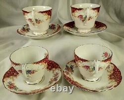 Vintage Paragon Porcelain English Bone China Tea Cups Saucers Rockingham Red Set