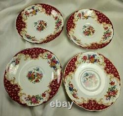 Vintage Paragon Porcelain English Bone China Tea Cups Saucers Rockingham Red Set