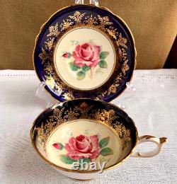 Vintage Paragon Teacup and Saucer Cobalt Gold Gilt Rose
