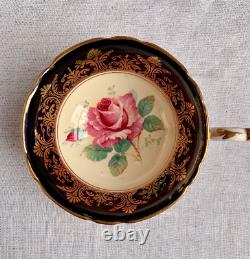 Vintage Paragon Teacup and Saucer Cobalt Gold Gilt Rose
