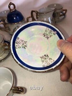 Vintage Porcelain 11 Piece Tea Set. 4 Cups & Saucers Sugar WithLid & Creamer