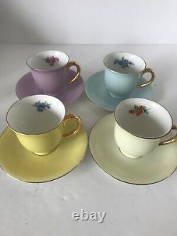 Vintage Puls Germany Demitasse Cups & Saucers Porcelain Assorted Colors Set of 4