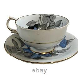 Vintage Royal Windsor Blue Trillium Teacup Saucer Fine Bone China England Floral