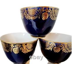 Vintage Set Of 6 Porcelain Lomonosov Cobalt 22k Soviet Blue Tea Cup Saucer USSR