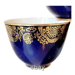 Vintage Set Of 6 Porcelain Lomonosov Cobalt 22k Soviet Blue Tea Cup Saucer USSR
