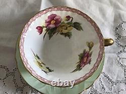 Vintage Shelley England Porcelain Green Magnolia Oleander Cup & Saucer