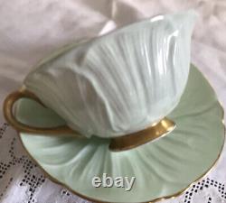 Vintage Shelley England Porcelain Green Magnolia Oleander Cup & Saucer