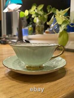 Vintage Shelley Fine Bone China Oleander Cup & Saucer, Rose Spray, Mint Green
