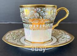 Vintage Thai Benjarong Porcelain (6) Cups & Saucers Pattaya Handpainted 18k Gold