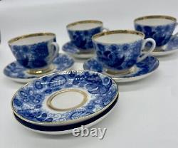 Vintage USSR Imperial Lomonosov Cobalt and Gold Tea Cup & Saucer 10 Piece Set