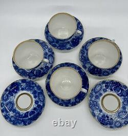 Vintage USSR Imperial Lomonosov Cobalt and Gold Tea Cup & Saucer 10 Piece Set