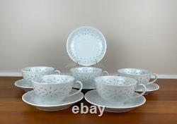 Vintage White Porcelain RICE GRAIN Pattern Cup and Saucer Set of 5