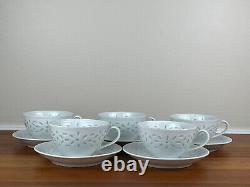 Vintage White Porcelain RICE GRAIN Pattern Cup and Saucer Set of 5