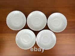 Vintage White Porcelain RICE GRAIN Pattern Cup and Saucer Set of 5