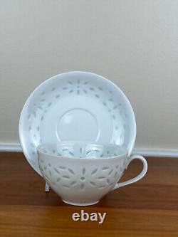 Vintage White Porcelain RICE GRAIN Pattern Cup and Saucer Set of 5