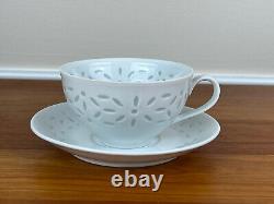 Vintage White Porcelain RICE GRAIN Pattern Cup and Saucer Set of 5