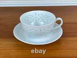 Vintage White Porcelain RICE GRAIN Pattern Cup and Saucer Set of 5