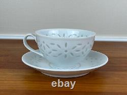 Vintage White Porcelain RICE GRAIN Pattern Cup and Saucer Set of 5