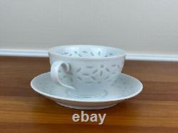 Vintage White Porcelain RICE GRAIN Pattern Cup and Saucer Set of 5