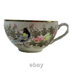 Vintage White Porcelain Teacup & Saucer Set Collectibles Floral And Bird Design