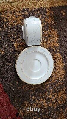 Vista Alegre Carrara Tea Cup & Saucer Marble With Gold Design Portugal NEW RARE