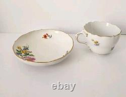 Vtg MEISSEN PORCELAIN COFFEE Tea CUP & SAUCER Pink Floral Scattered Flowers Full