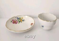 Vtg MEISSEN PORCELAIN COFFEE Tea CUP & SAUCER Pink Floral Scattered Flowers Full