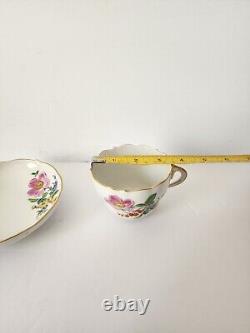 Vtg MEISSEN PORCELAIN COFFEE Tea CUP & SAUCER Pink Floral Scattered Flowers Full