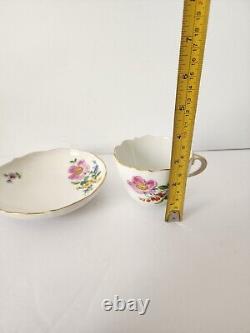 Vtg MEISSEN PORCELAIN COFFEE Tea CUP & SAUCER Pink Floral Scattered Flowers Full