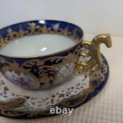 Vtg Reichenbach Thuringian cup and saucer 1 customer Hand Ptd Porcelain JP F/S