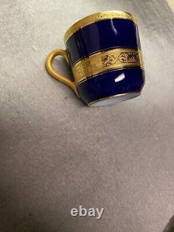 Vtg6 T & V Limoges La Cloche Demitasse Cups & Saucers Porcelain Cobalt & Gold