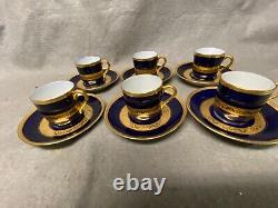 Vtg6 T & V Limoges La Cloche Demitasse Cups & Saucers Porcelain Cobalt & Gold