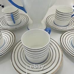 Wedgwood Bone China England Demitasse Cup Saucer Set Striped Platinum Blue