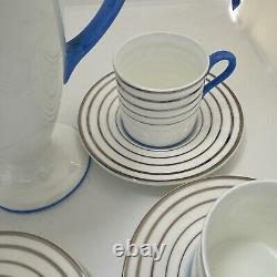 Wedgwood Bone China England Demitasse Cup Saucer Set Striped Platinum Blue