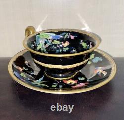 Wedgwood Cup & Saucer Swallows Black W1790 Enamel Paint Art Nouveau