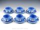 Wedgwood England Jasperware Blue Ancient Greek Cups And Saucers Set Of 6 Mint