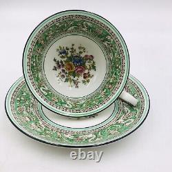 Wedgwood Florentine Green Porcelain Cup&Saucer Made In England Peony Dragons Tea