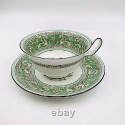 Wedgwood Florentine Green Porcelain Cup&Saucer Made In England Peony Dragons Tea