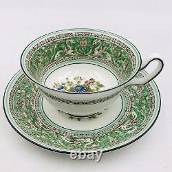 Wedgwood Florentine Green Porcelain Cup&Saucer Made In England Peony Dragons Tea