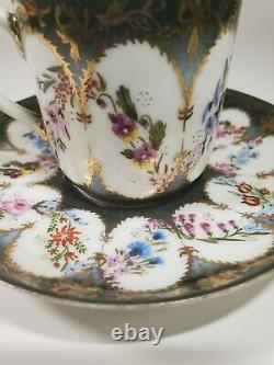 Wildflower Gilt 1868 Charles Field Haviland Limoges Hand Painted Cup & Saucer