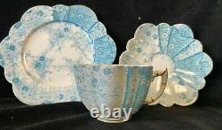 Wileman Pre Shelley Jungle Print Daisy Shape Trio. Cup Saucer Plate Turquoise